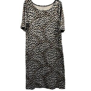 Talbots Dress Size Medium Petite Animal Print Colorful 1/2 Sleeve Stretch Sheath